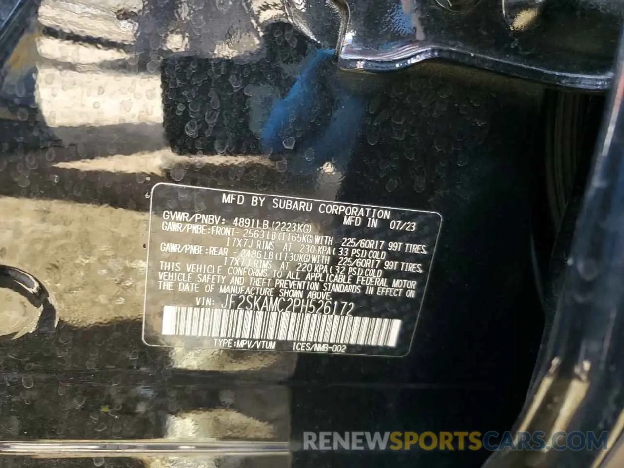 16 Photograph of a damaged car JF2SKAMC2PH526172 SUBARU FORESTER 2023