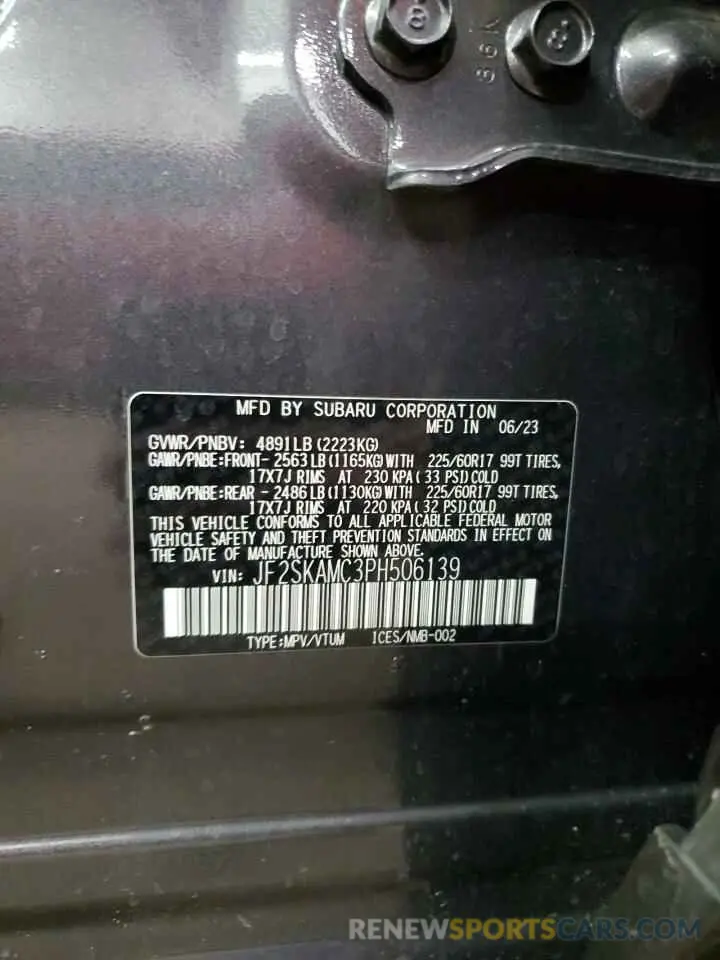 14 Photograph of a damaged car JF2SKAMC3PH506139 SUBARU FORESTER 2023