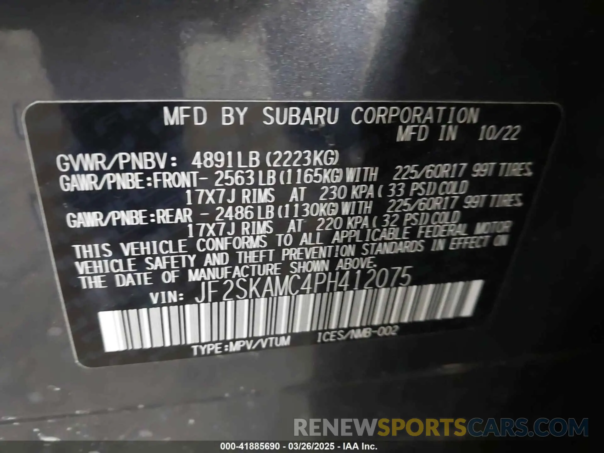 9 Photograph of a damaged car JF2SKAMC4PH412075 SUBARU FORESTER 2023