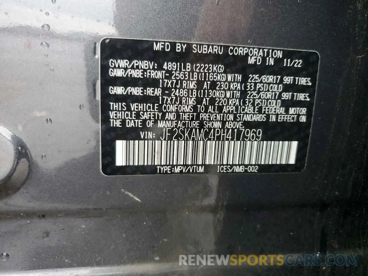 13 Photograph of a damaged car JF2SKAMC4PH417969 SUBARU FORESTER 2023