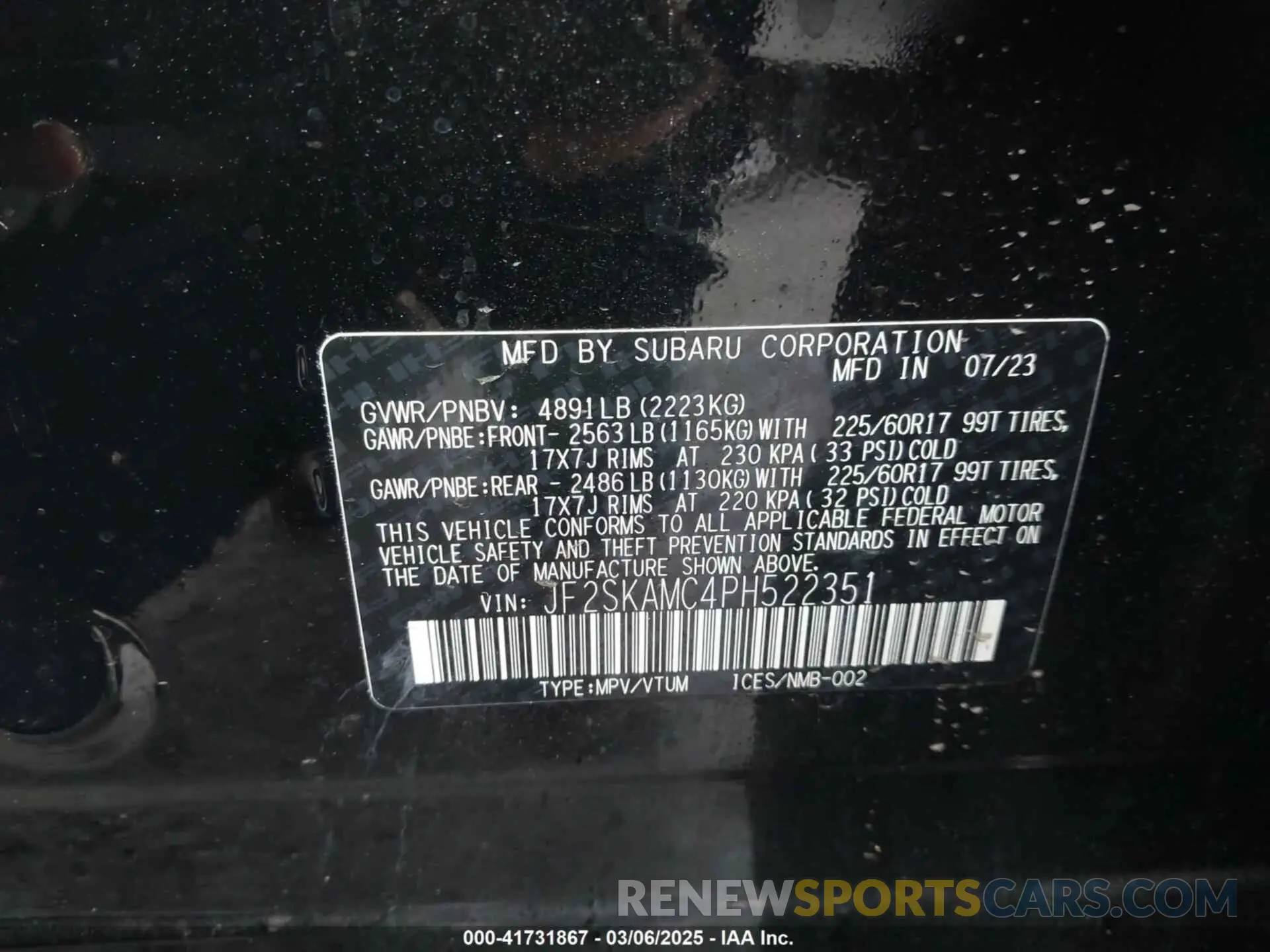 9 Photograph of a damaged car JF2SKAMC4PH522351 SUBARU FORESTER 2023