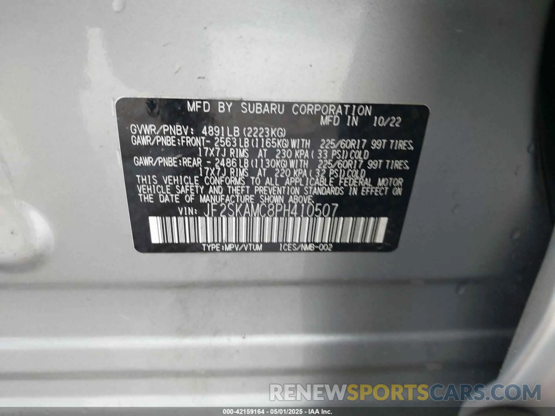 9 Photograph of a damaged car JF2SKAMC8PH410507 SUBARU FORESTER 2023