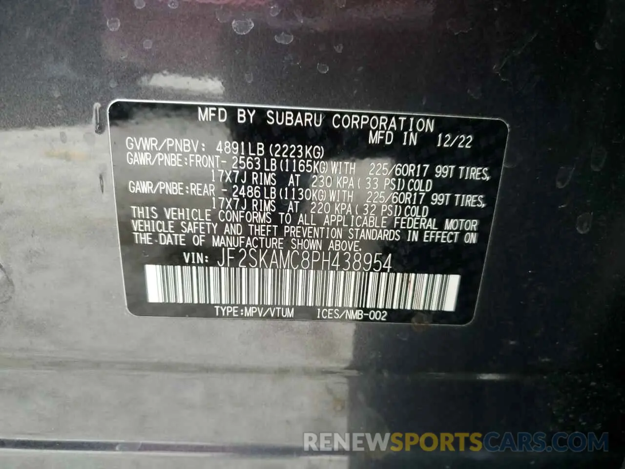 12 Photograph of a damaged car JF2SKAMC8PH438954 SUBARU FORESTER 2023