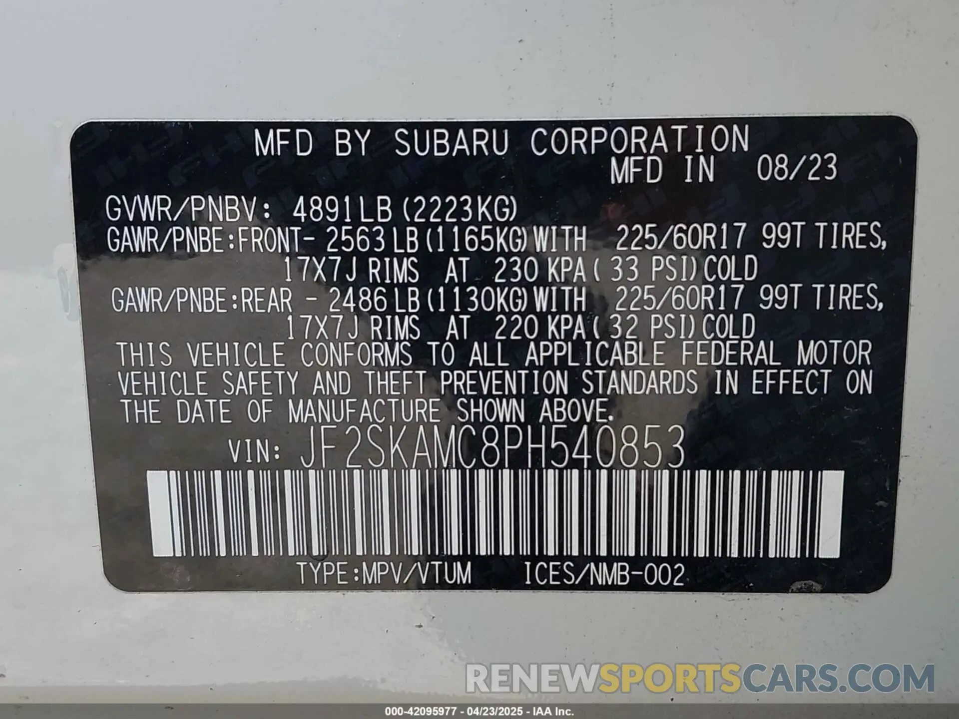 9 Photograph of a damaged car JF2SKAMC8PH540853 SUBARU FORESTER 2023
