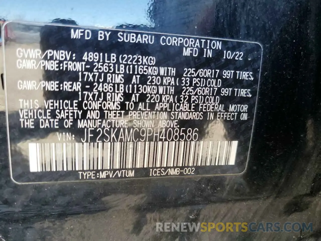 14 Photograph of a damaged car JF2SKAMC9PH408586 SUBARU FORESTER 2023