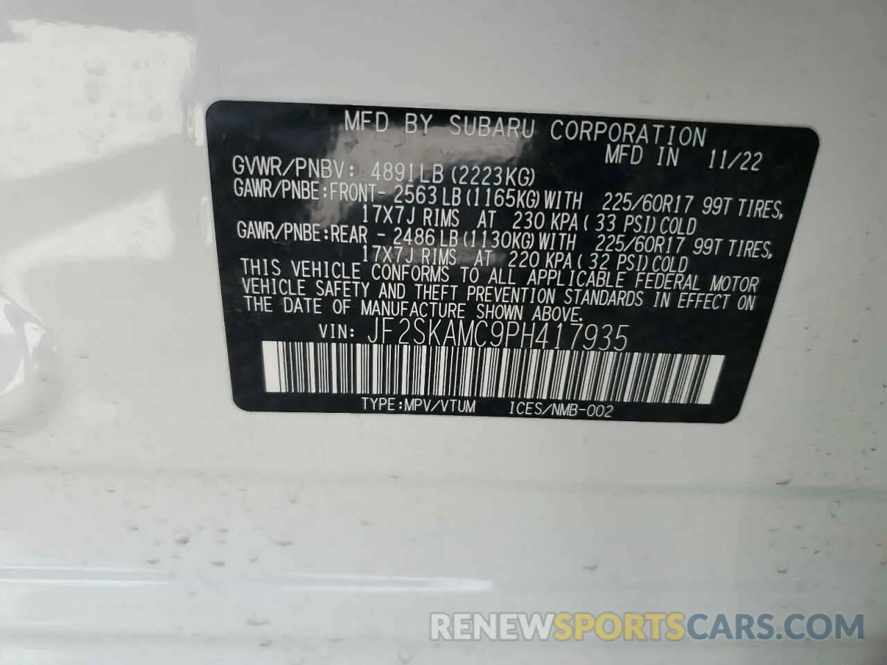 13 Photograph of a damaged car JF2SKAMC9PH417935 SUBARU FORESTER 2023