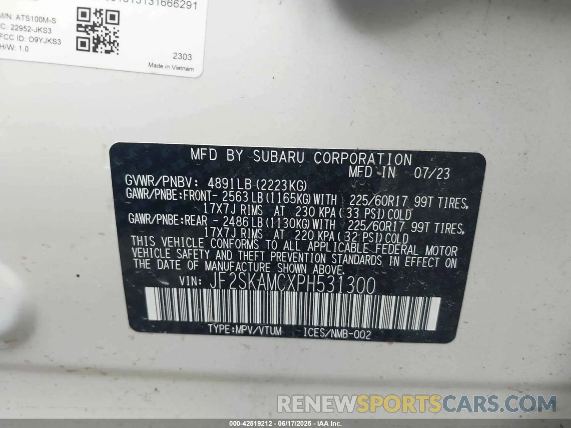 9 Photograph of a damaged car JF2SKAMCXPH531300 SUBARU FORESTER 2023