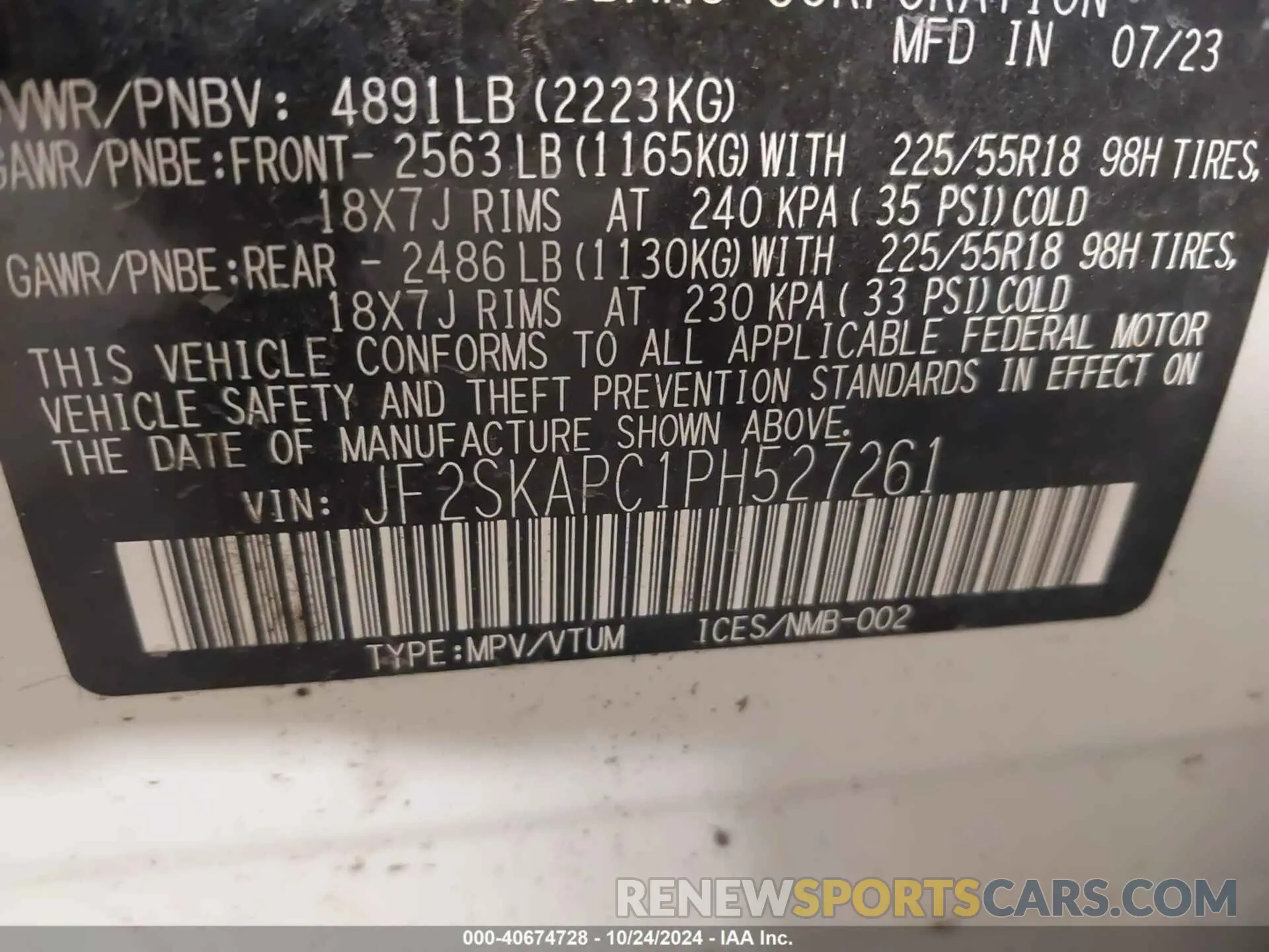 9 Photograph of a damaged car JF2SKAPC1PH527261 SUBARU FORESTER 2023