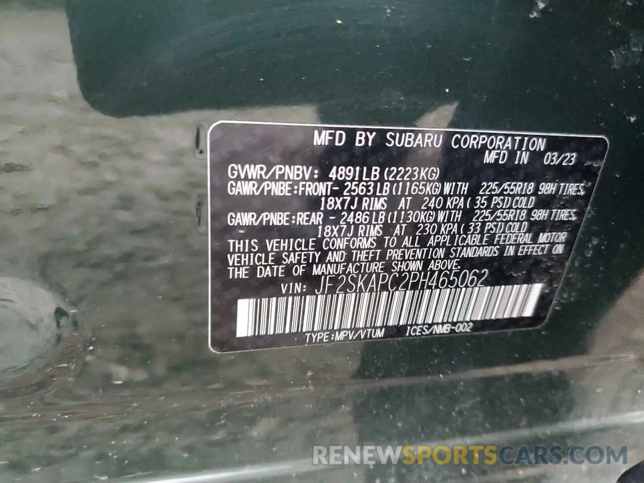 14 Photograph of a damaged car JF2SKAPC2PH465062 SUBARU FORESTER 2023