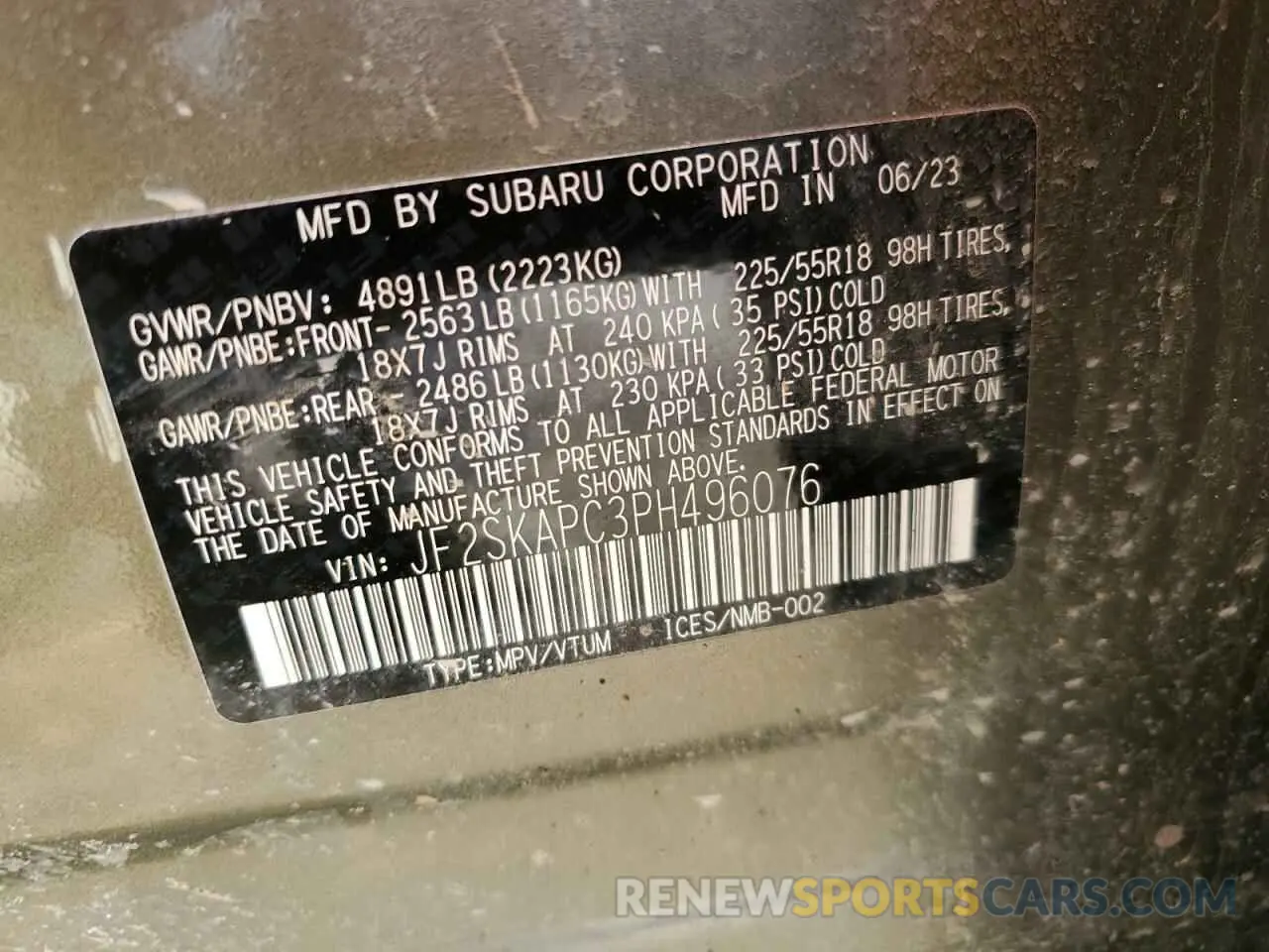14 Photograph of a damaged car JF2SKAPC3PH496076 SUBARU FORESTER 2023