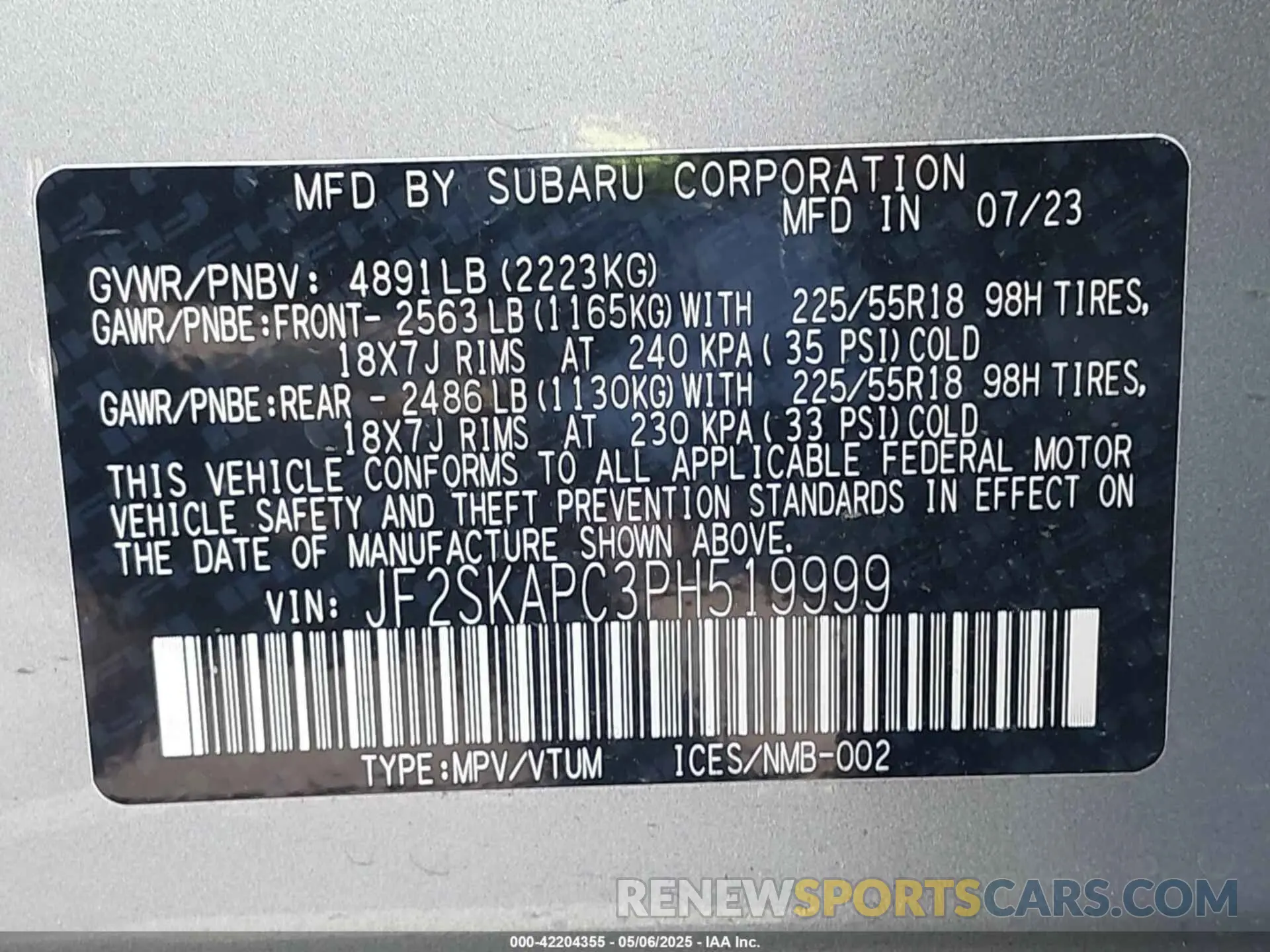 9 Photograph of a damaged car JF2SKAPC3PH519999 SUBARU FORESTER 2023