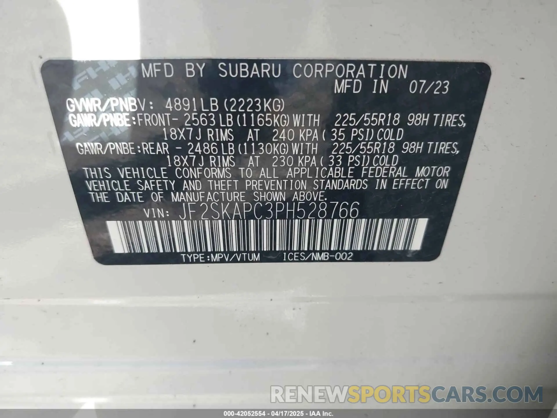 9 Photograph of a damaged car JF2SKAPC3PH528766 SUBARU FORESTER 2023