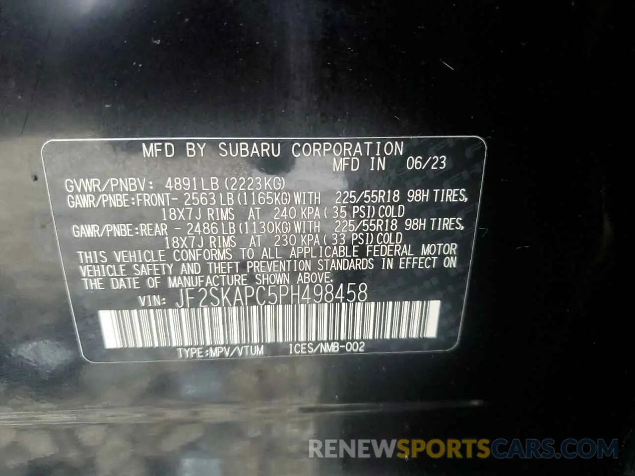 16 Photograph of a damaged car JF2SKAPC5PH498458 SUBARU FORESTER 2023