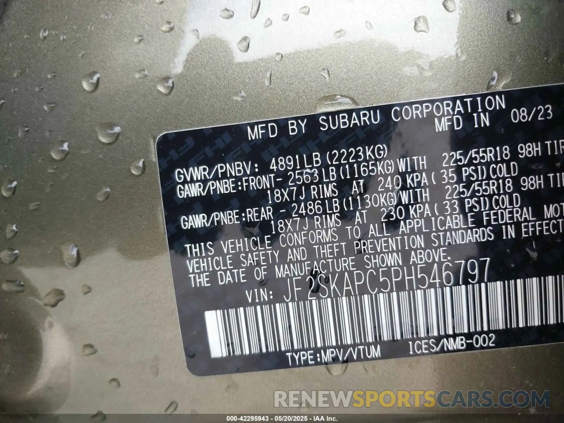 9 Photograph of a damaged car JF2SKAPC5PH546797 SUBARU FORESTER 2023