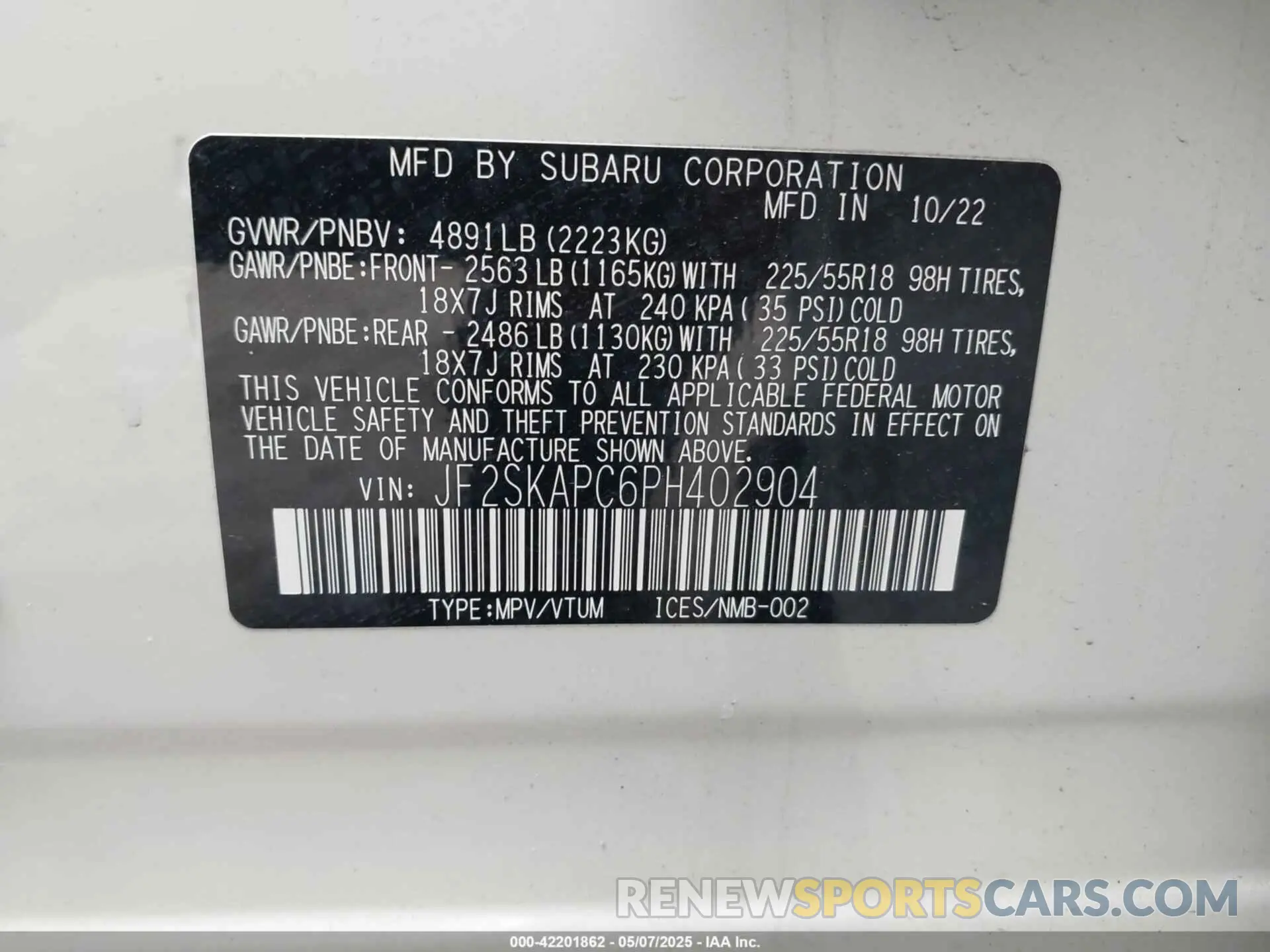 9 Photograph of a damaged car JF2SKAPC6PH402904 SUBARU FORESTER 2023