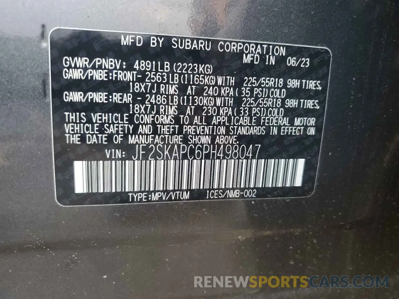 14 Photograph of a damaged car JF2SKAPC6PH498047 SUBARU FORESTER 2023