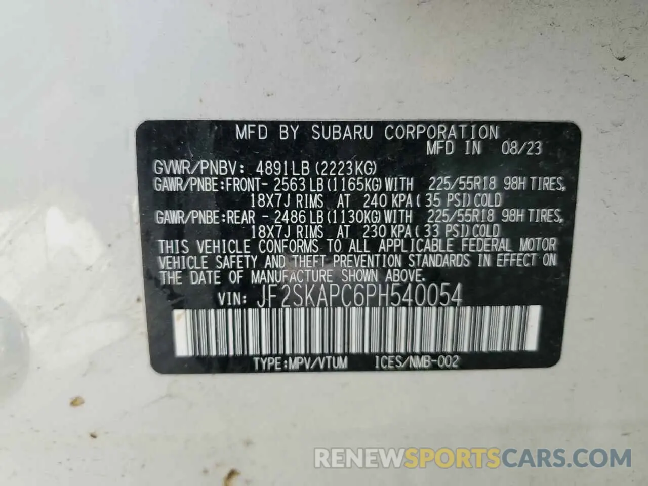 13 Photograph of a damaged car JF2SKAPC6PH540054 SUBARU FORESTER 2023