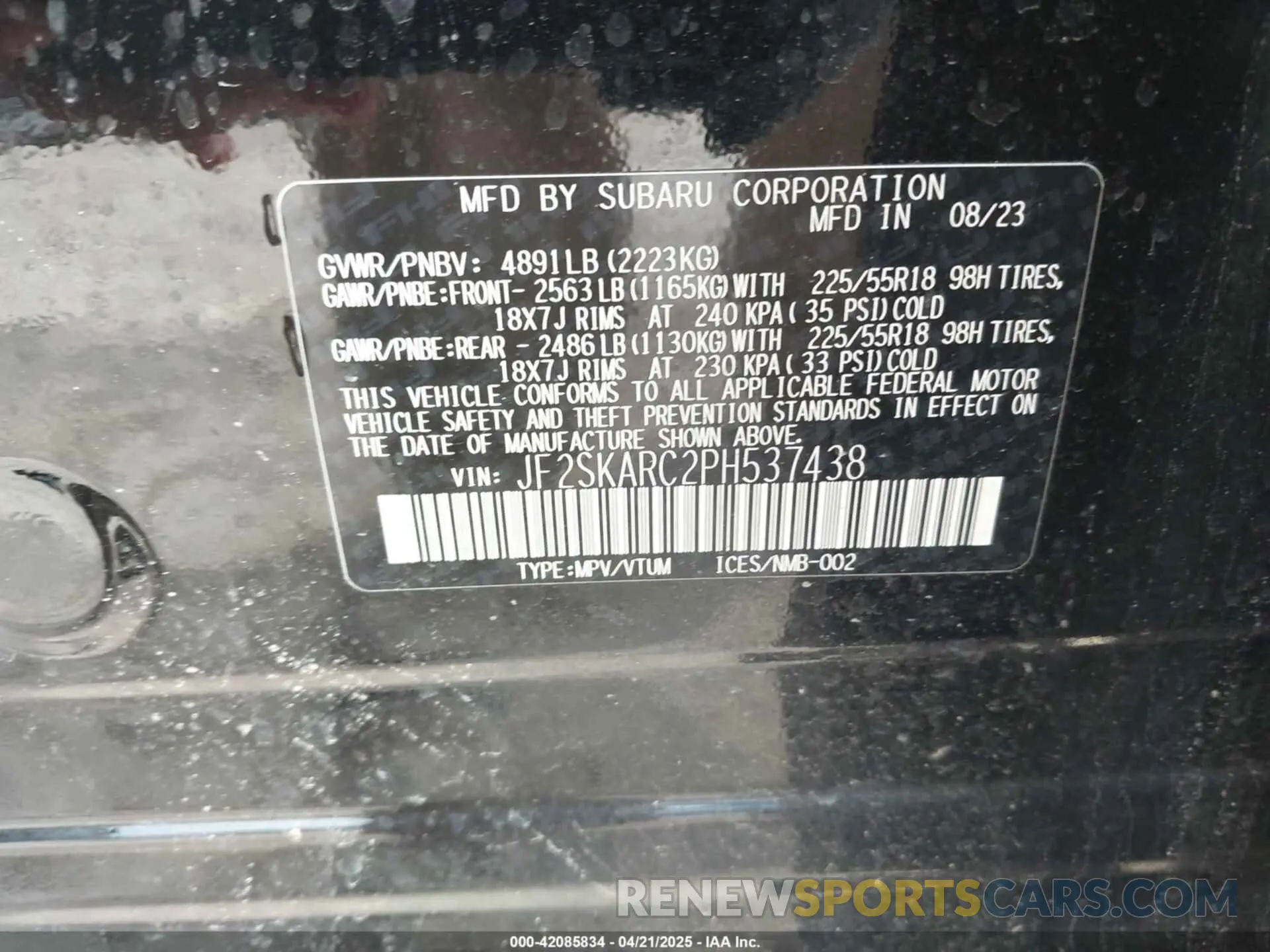 9 Photograph of a damaged car JF2SKARC2PH537438 SUBARU FORESTER 2023