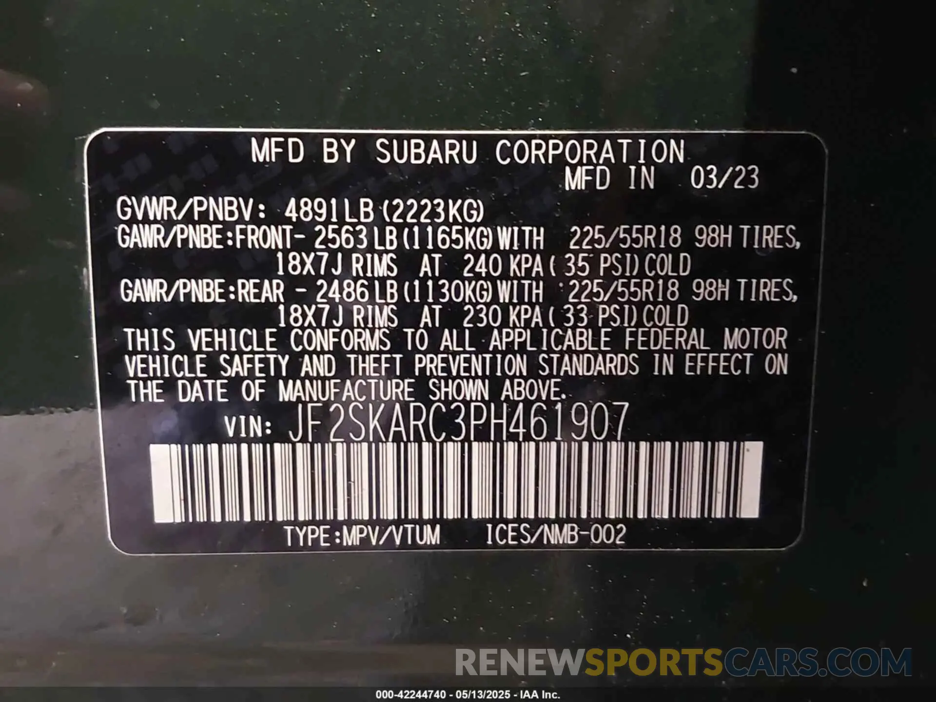 9 Photograph of a damaged car JF2SKARC3PH461907 SUBARU FORESTER 2023
