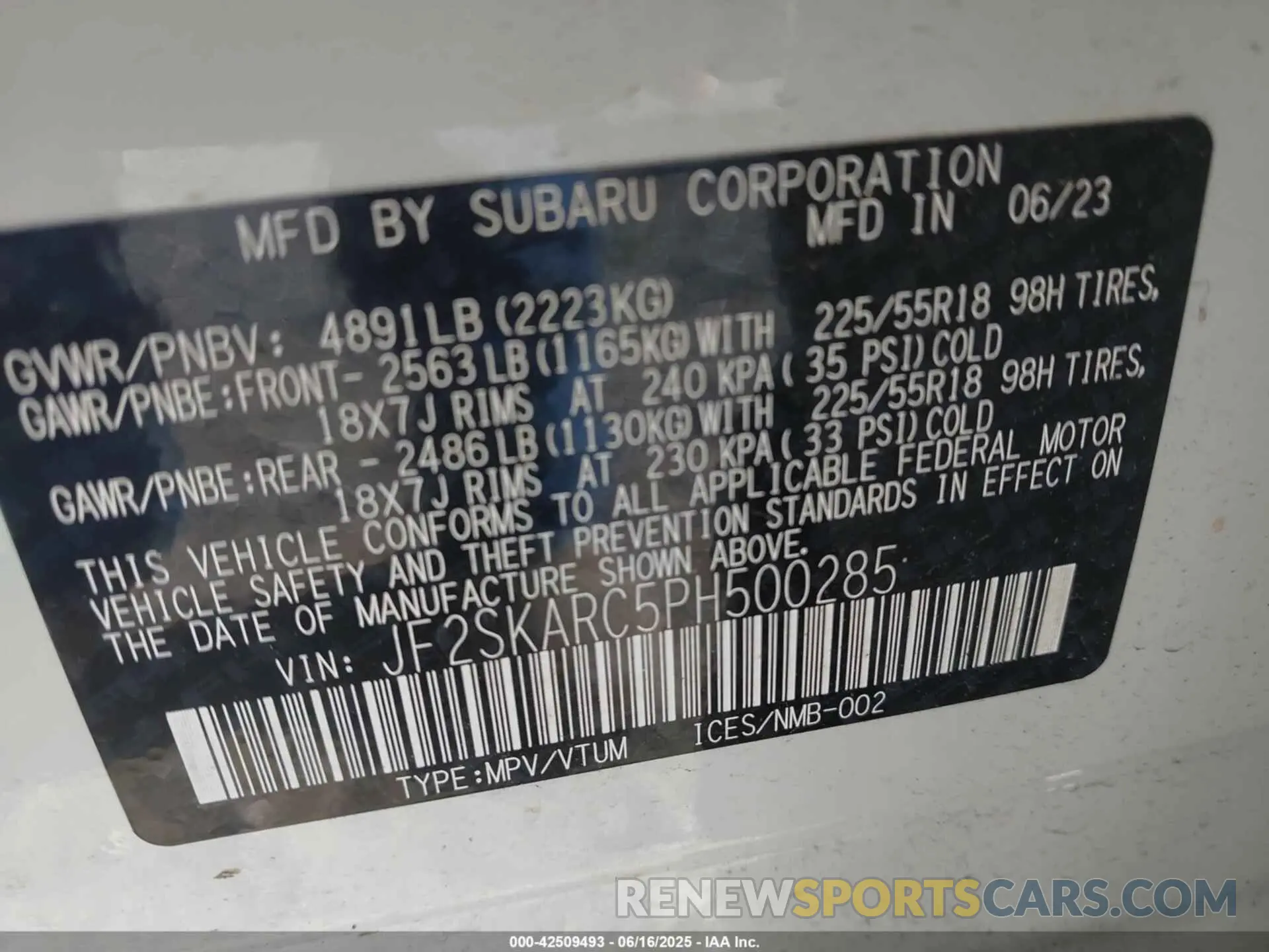 9 Photograph of a damaged car JF2SKARC5PH500285 SUBARU FORESTER 2023
