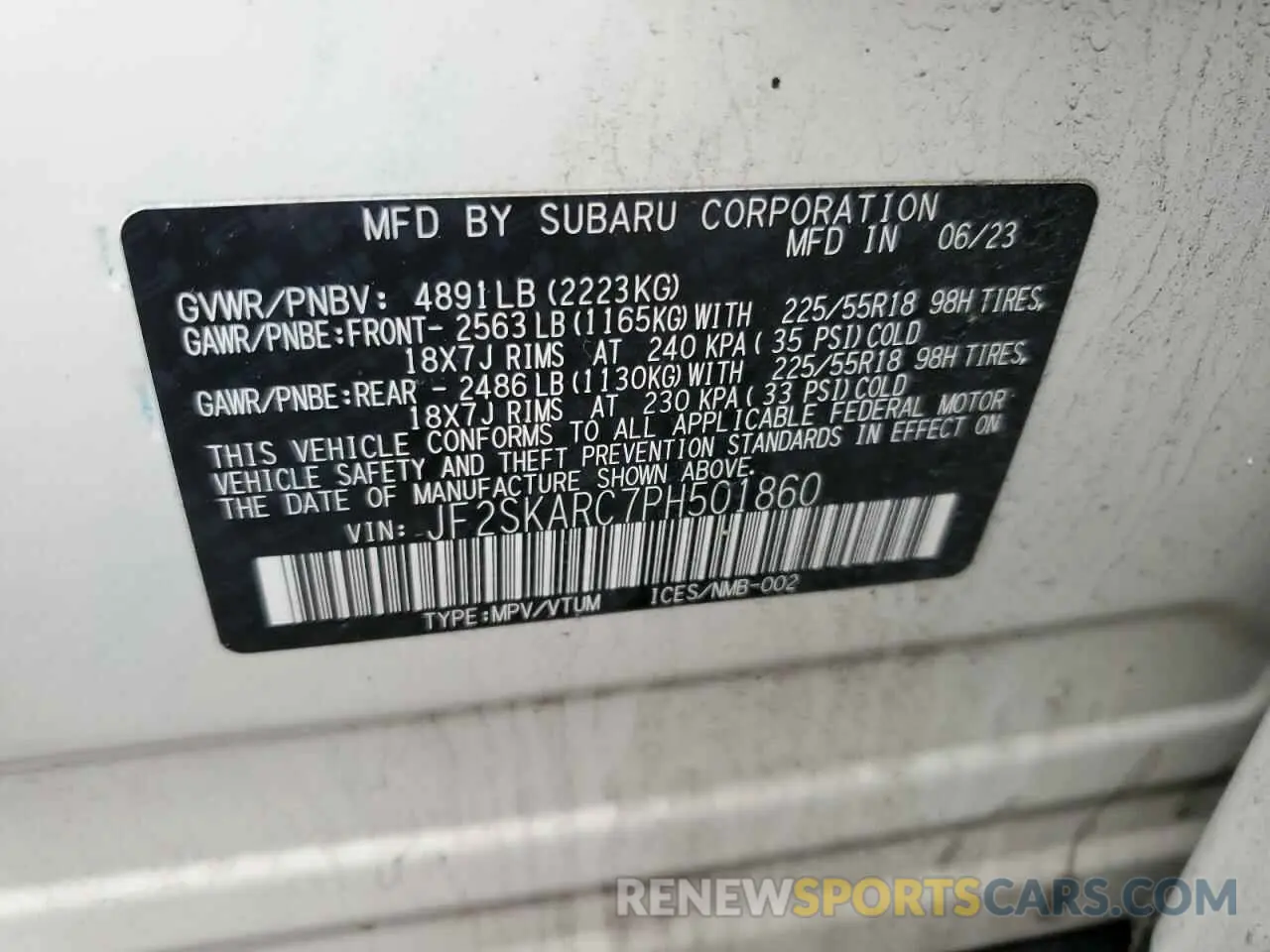 13 Photograph of a damaged car JF2SKARC7PH501860 SUBARU FORESTER 2023