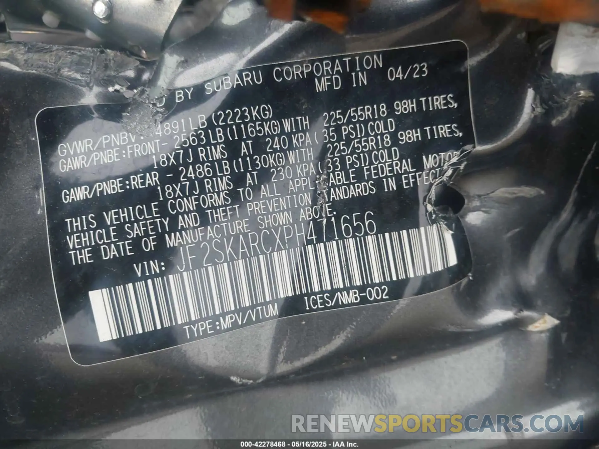 9 Photograph of a damaged car JF2SKARCXPH471656 SUBARU FORESTER 2023