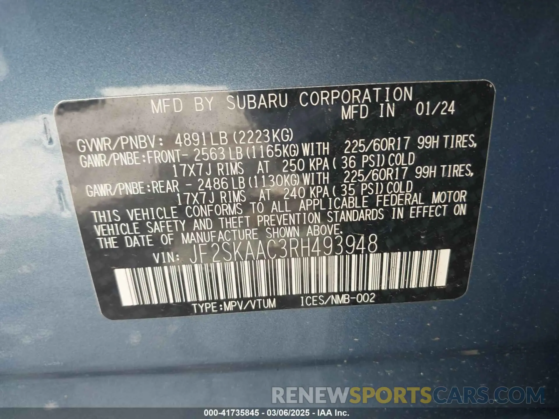 9 Photograph of a damaged car JF2SKAAC3RH493948 SUBARU FORESTER 2024