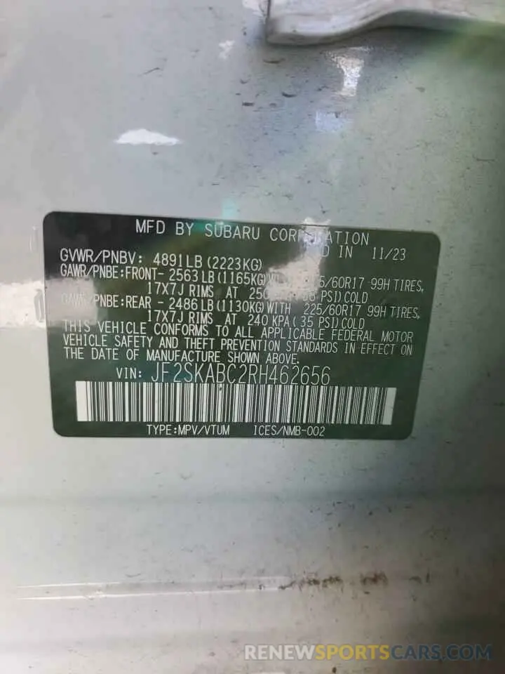 15 Photograph of a damaged car JF2SKABC2RH462656 SUBARU FORESTER 2024