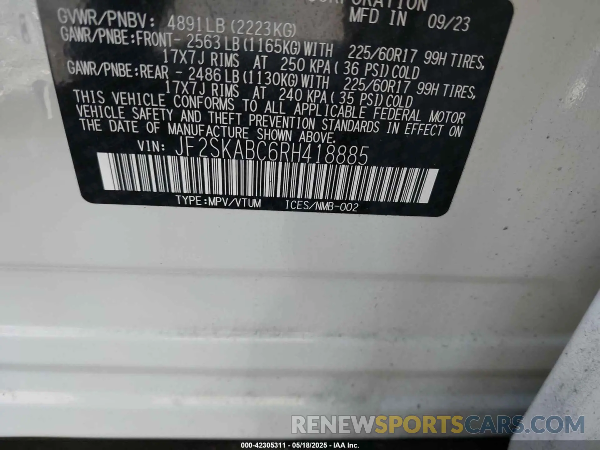 9 Photograph of a damaged car JF2SKABC6RH418885 SUBARU FORESTER 2024