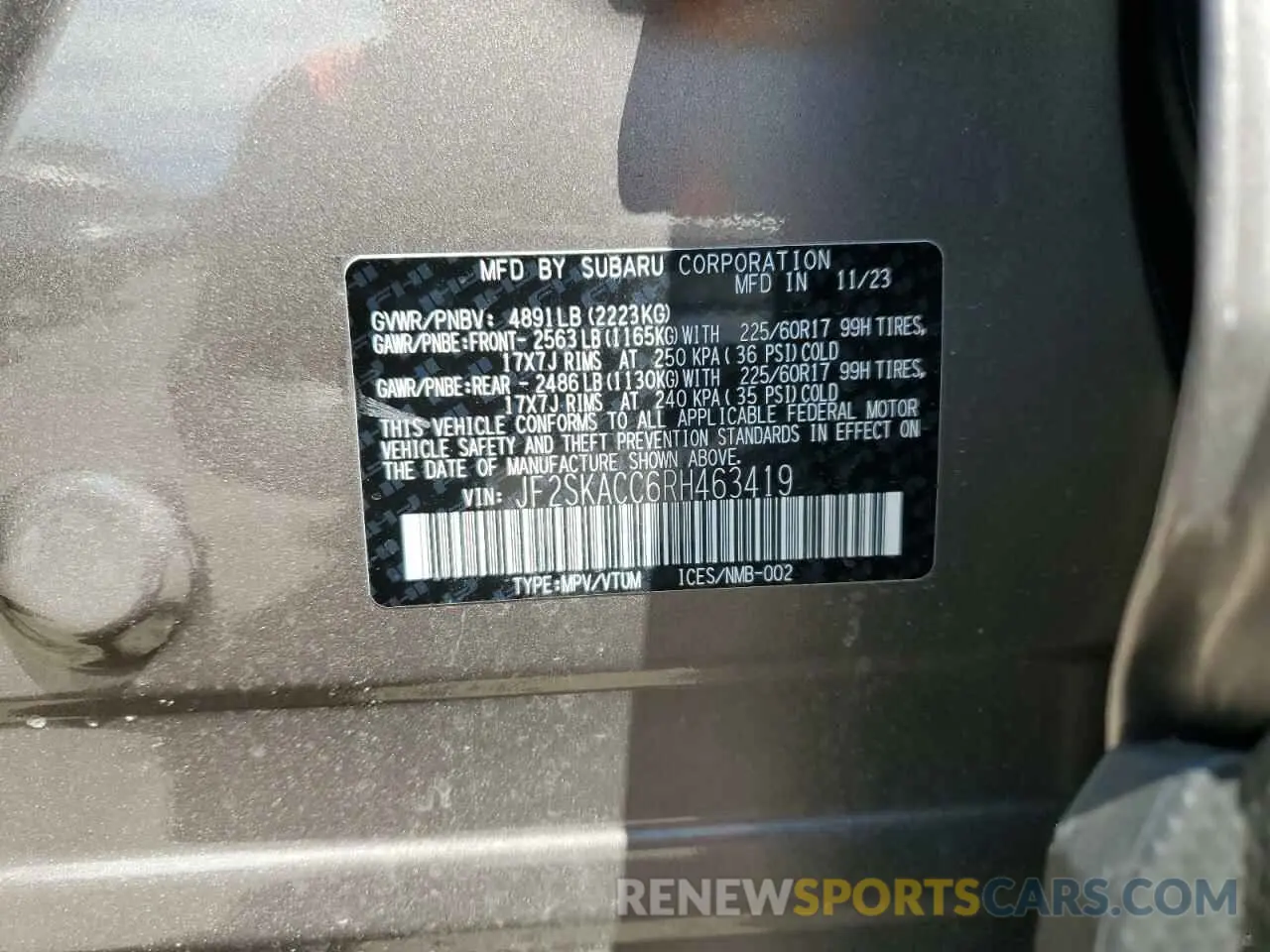 14 Photograph of a damaged car JF2SKACC6RH463419 SUBARU FORESTER 2024