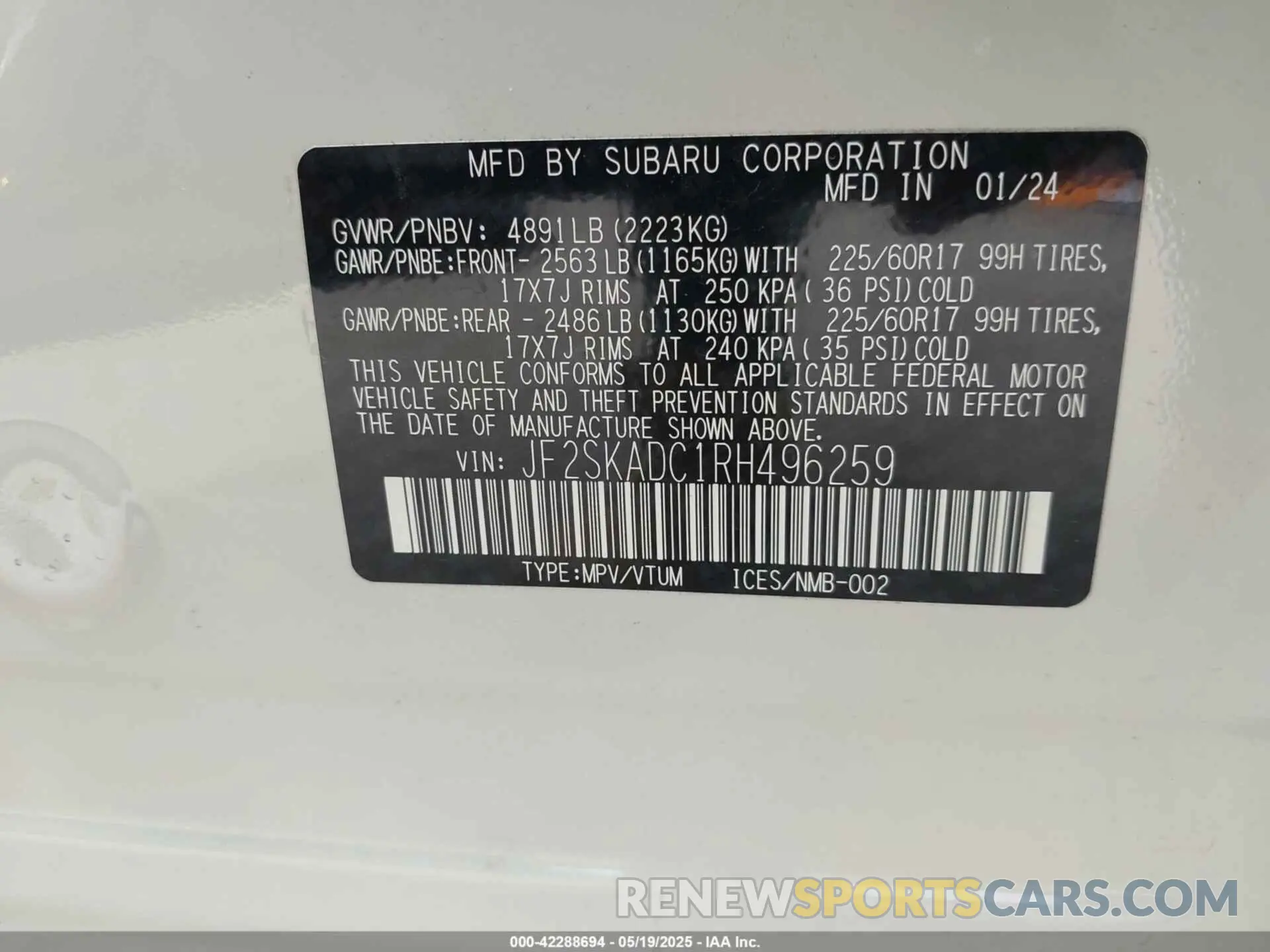 9 Photograph of a damaged car JF2SKADC1RH496259 SUBARU FORESTER 2024