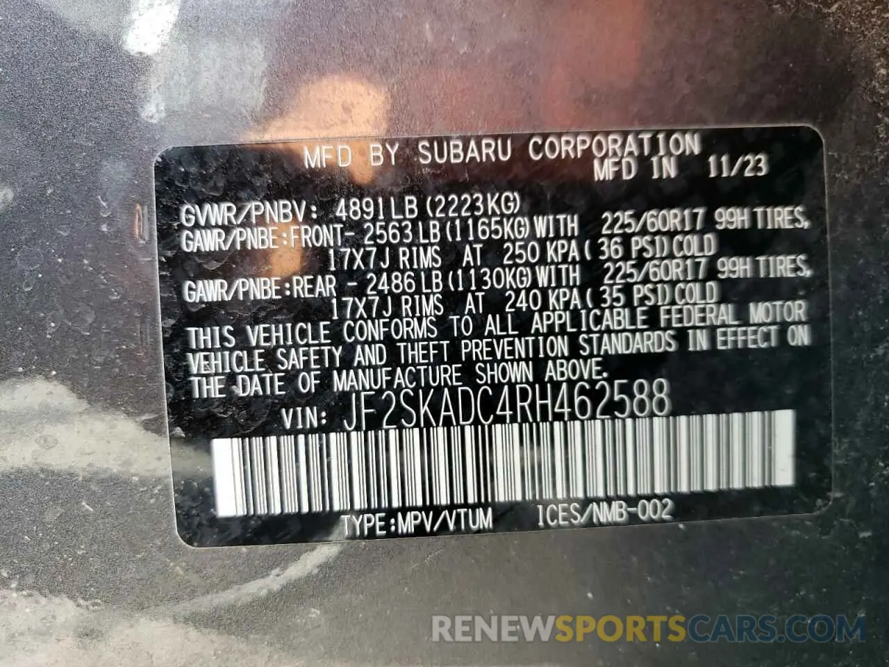 14 Photograph of a damaged car JF2SKADC4RH462588 SUBARU FORESTER 2024
