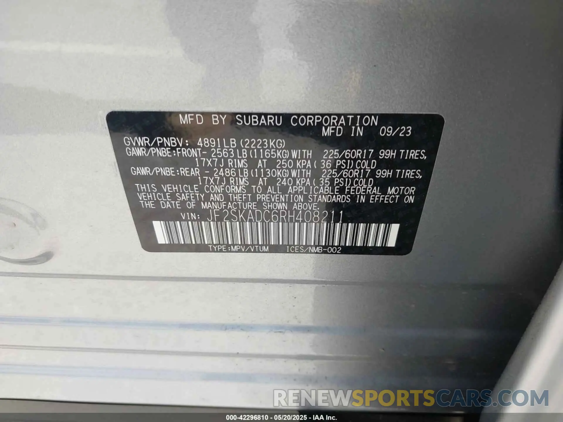 9 Photograph of a damaged car JF2SKADC6RH408211 SUBARU FORESTER 2024