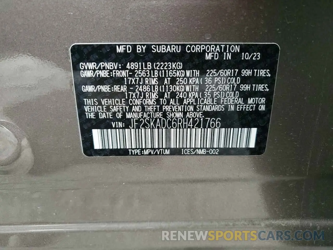 14 Photograph of a damaged car JF2SKADC6RH421766 SUBARU FORESTER 2024