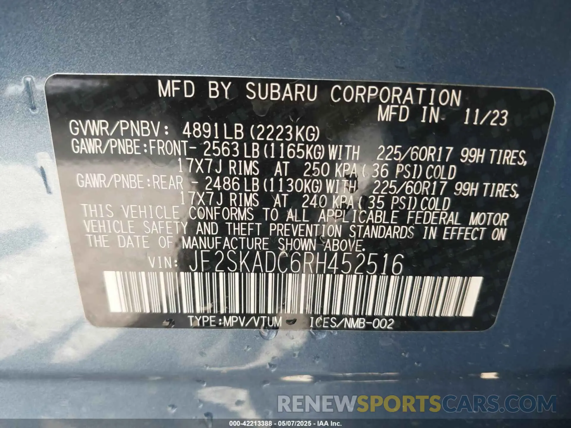 9 Photograph of a damaged car JF2SKADC6RH452516 SUBARU FORESTER 2024