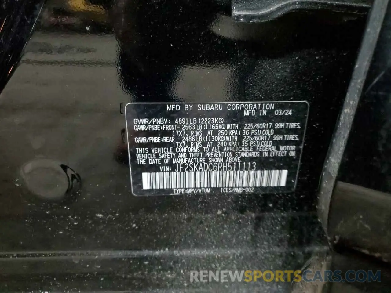 14 Photograph of a damaged car JF2SKADC6RH511113 SUBARU FORESTER 2024