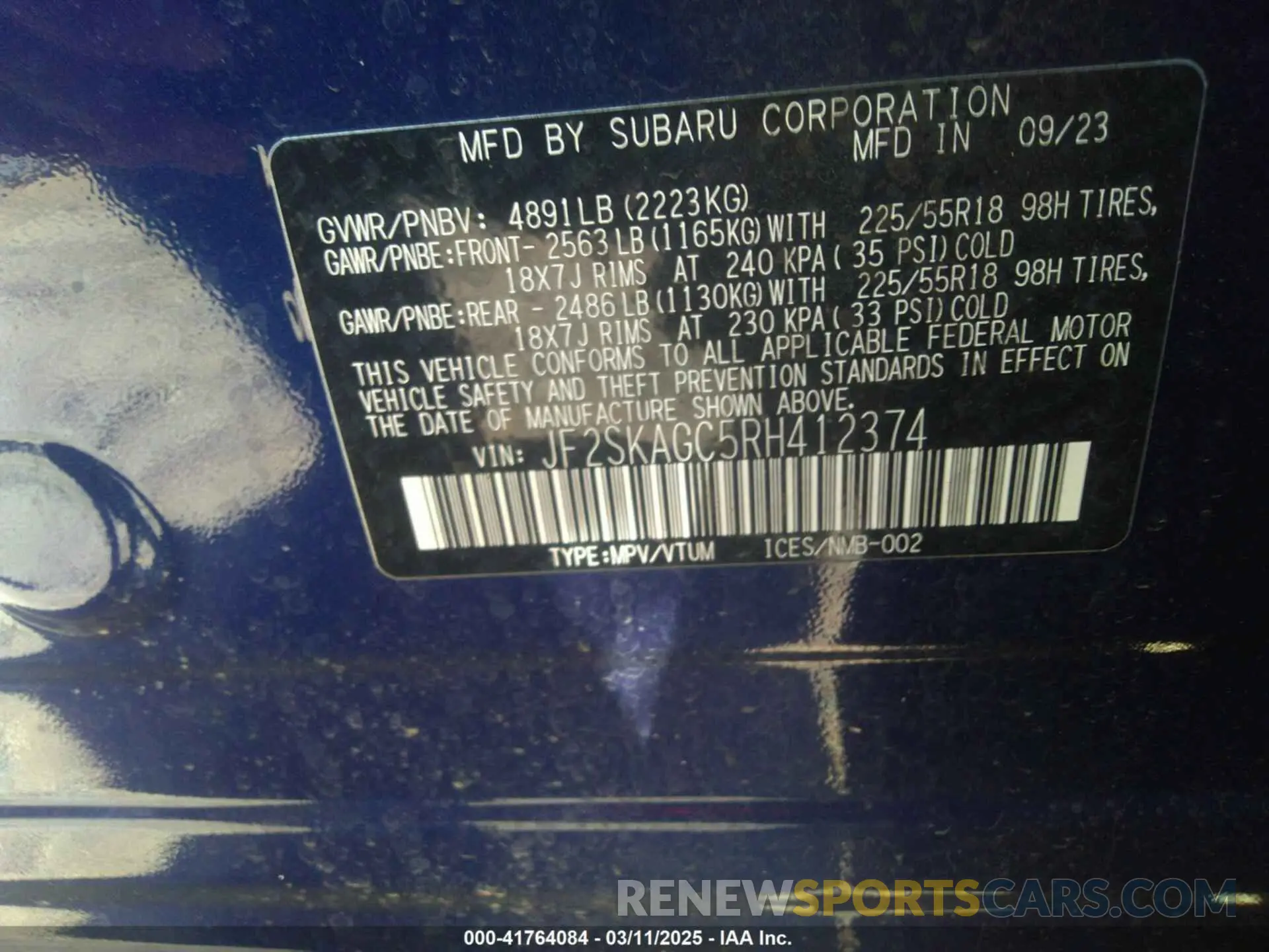 9 Photograph of a damaged car JF2SKAGC5RH412374 SUBARU FORESTER 2024