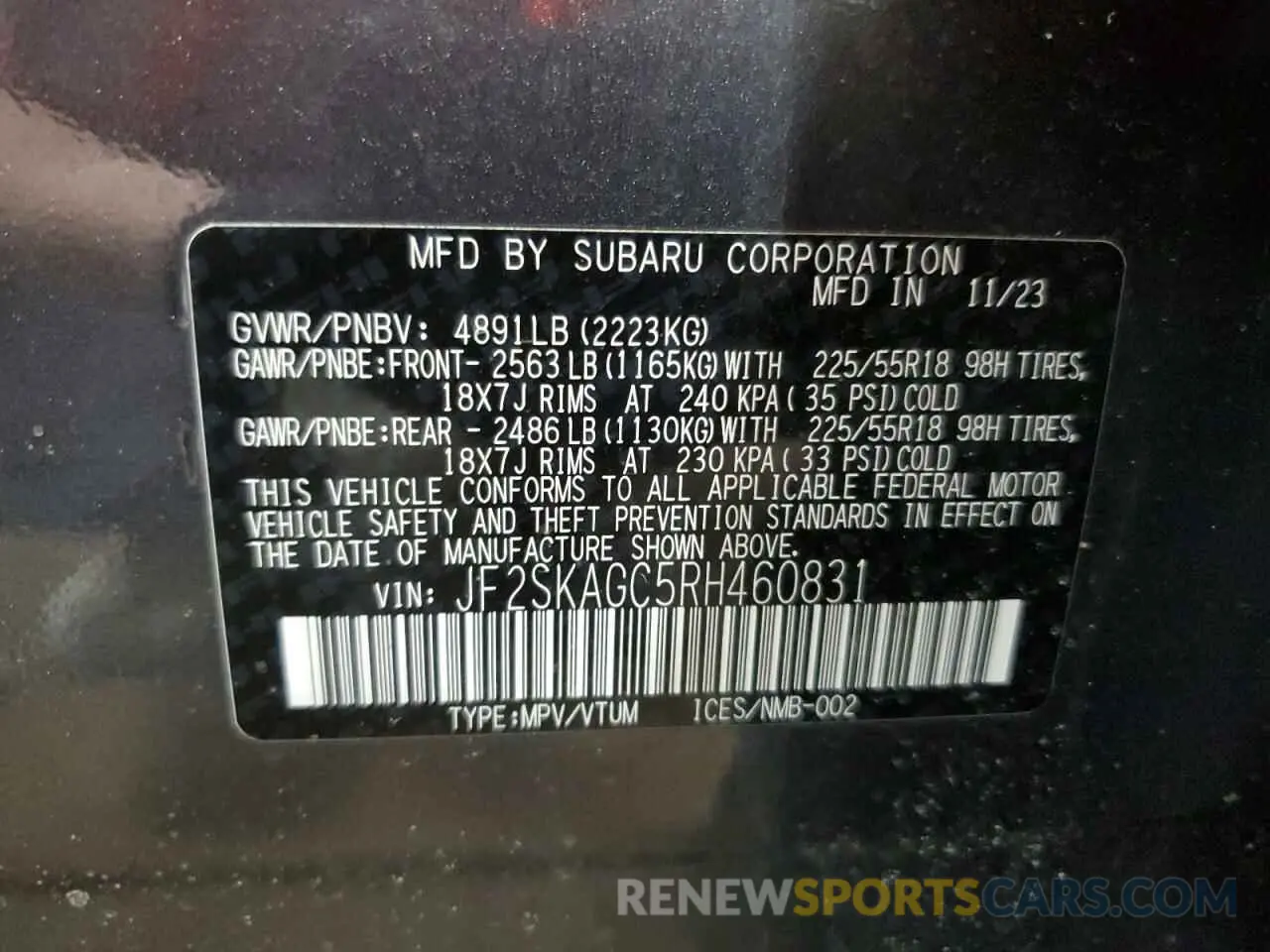 14 Photograph of a damaged car JF2SKAGC5RH460831 SUBARU FORESTER 2024