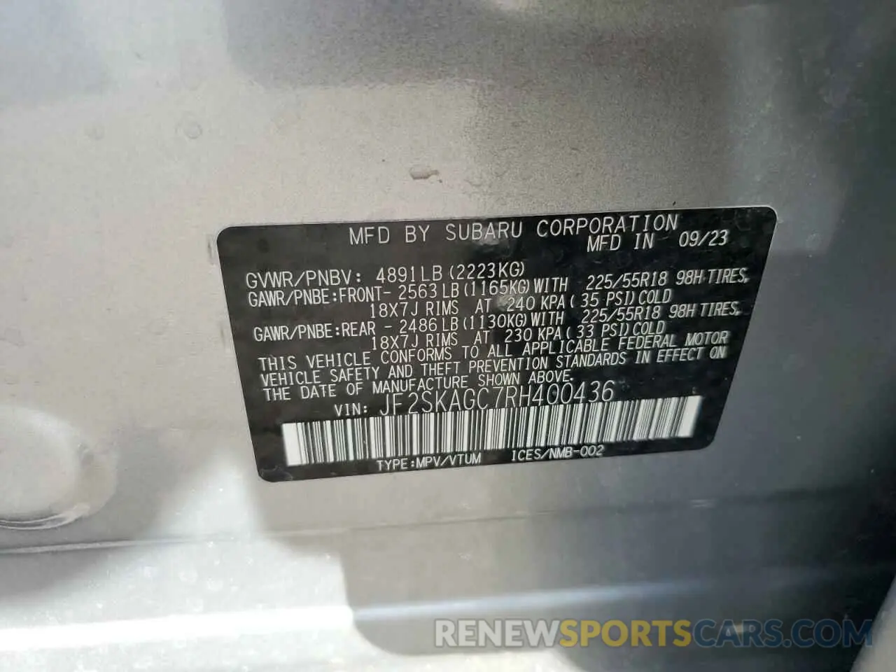 13 Photograph of a damaged car JF2SKAGC7RH400436 SUBARU FORESTER 2024