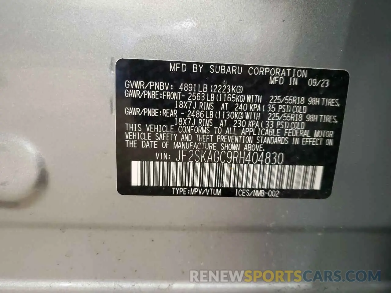 12 Photograph of a damaged car JF2SKAGC9RH404830 SUBARU FORESTER 2024