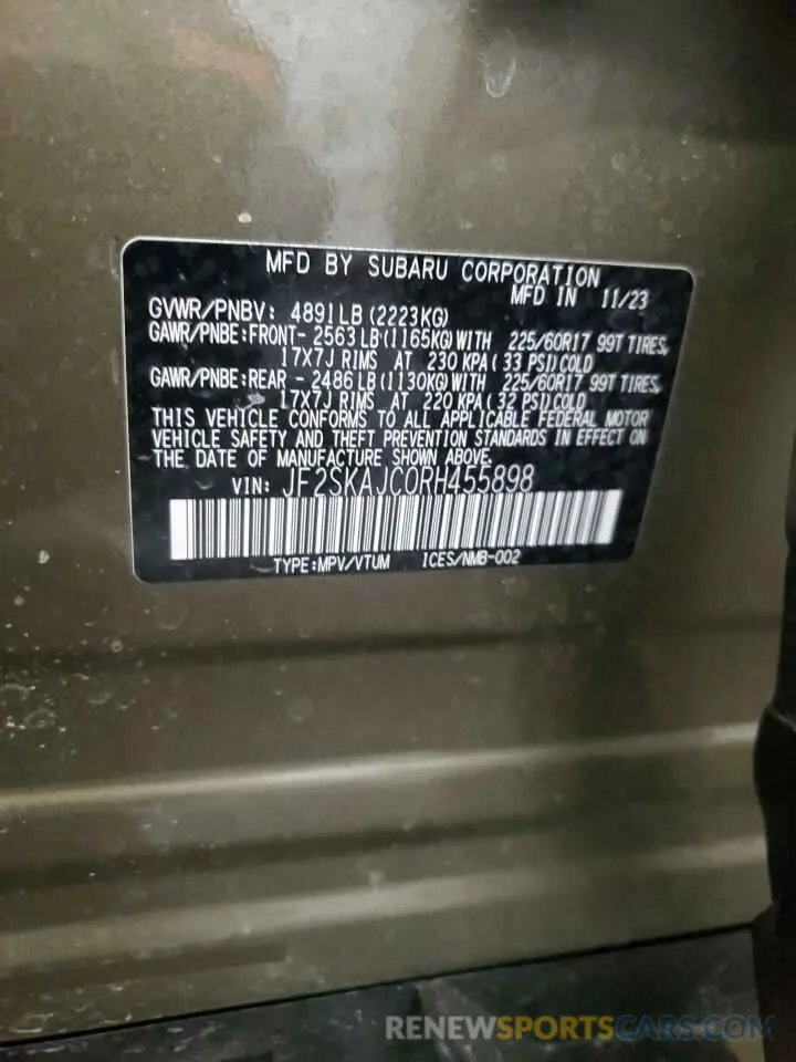 15 Photograph of a damaged car JF2SKAJC0RH455898 SUBARU FORESTER 2024