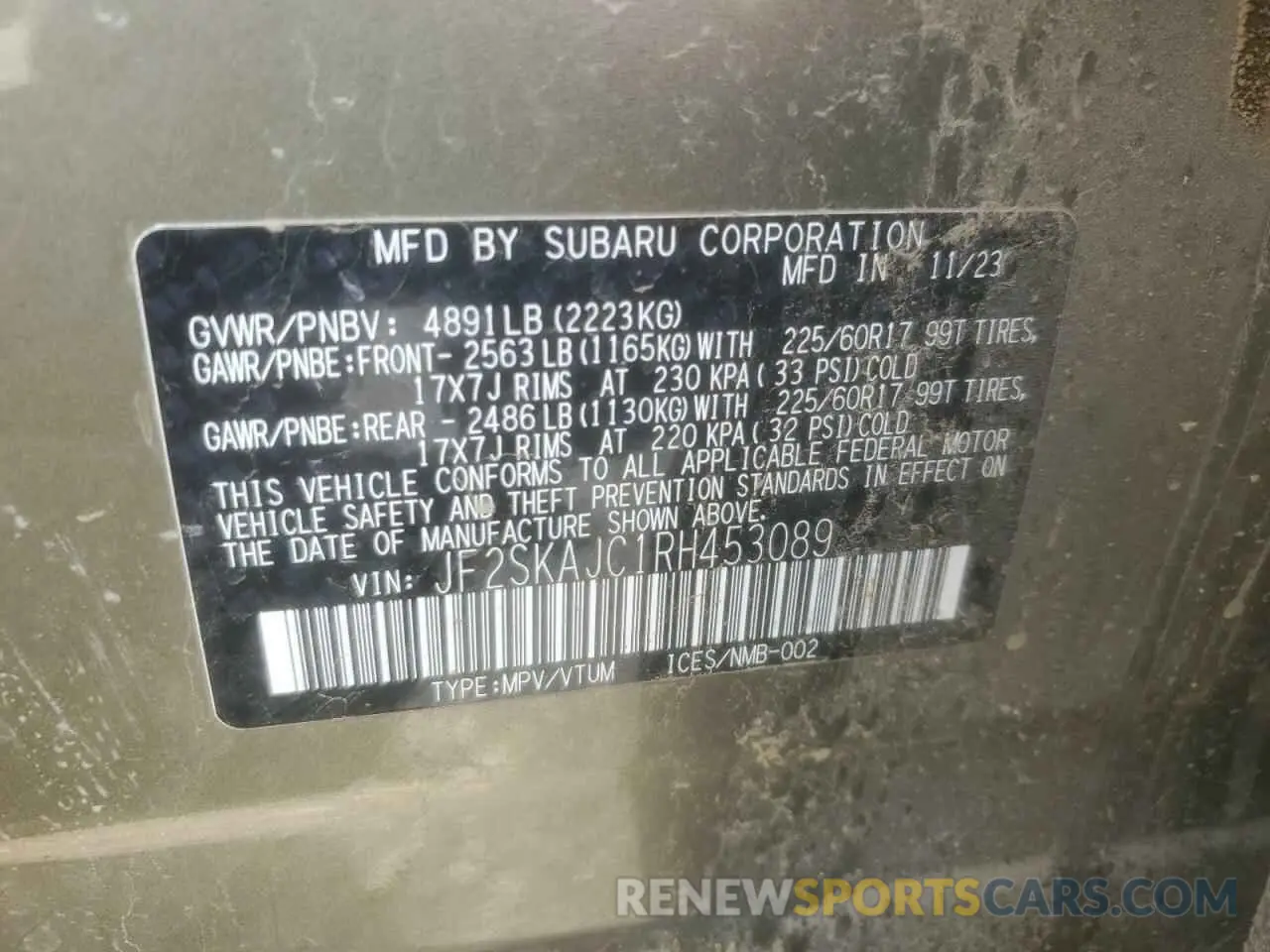 16 Photograph of a damaged car JF2SKAJC1RH453089 SUBARU FORESTER 2024