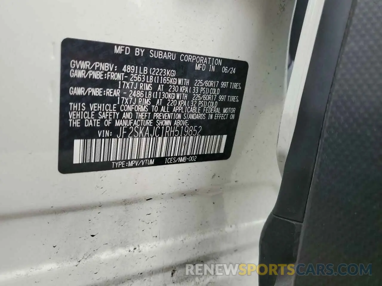 14 Photograph of a damaged car JF2SKAJC1RH519852 SUBARU FORESTER 2024
