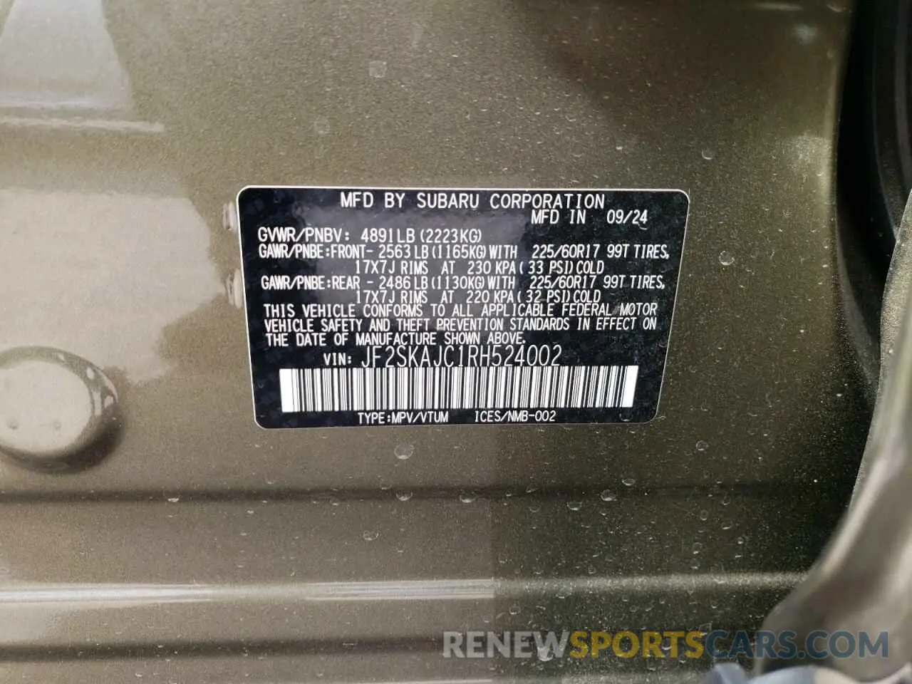 13 Photograph of a damaged car JF2SKAJC1RH524002 SUBARU FORESTER 2024