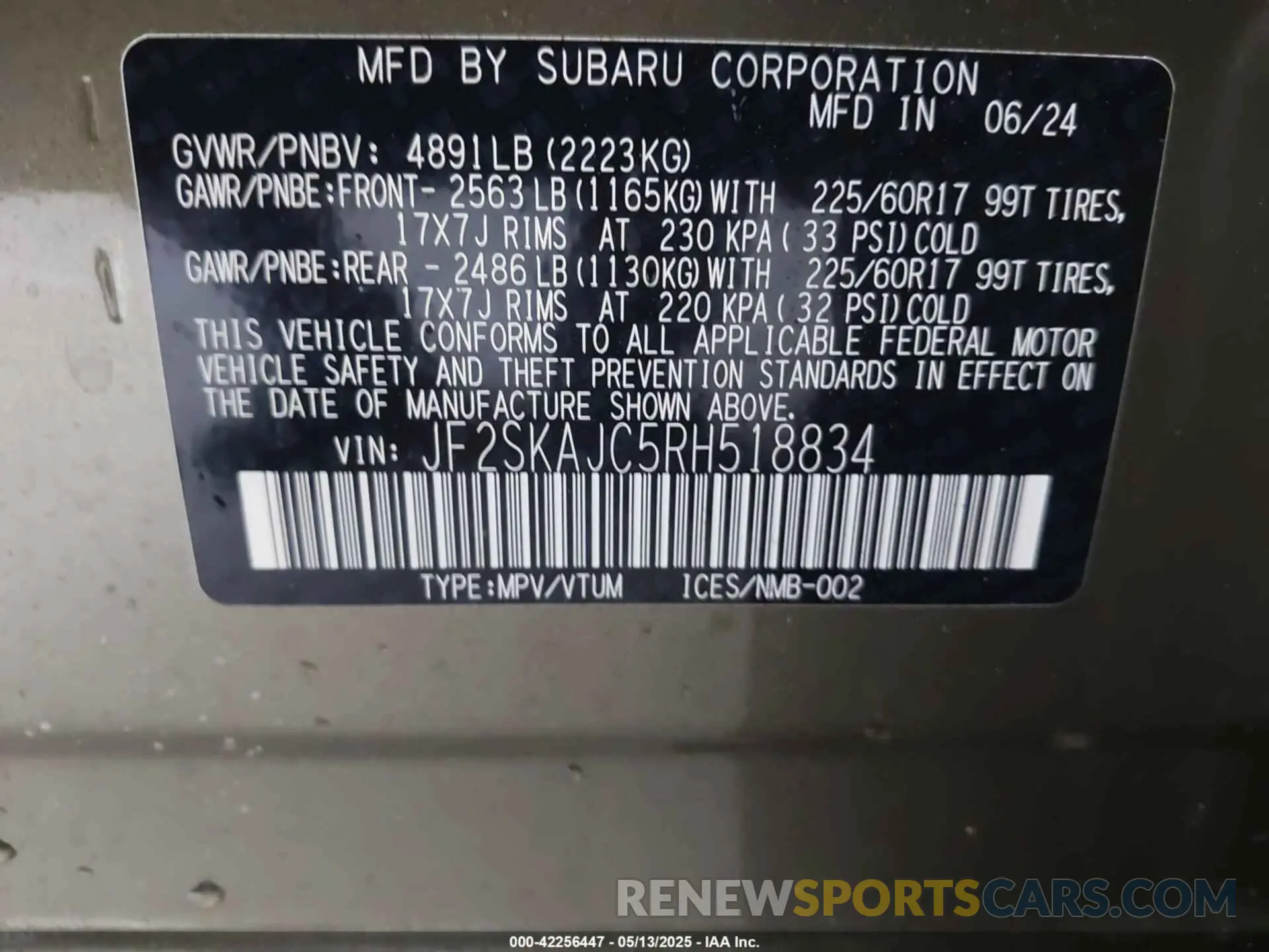 9 Photograph of a damaged car JF2SKAJC5RH518834 SUBARU FORESTER 2024