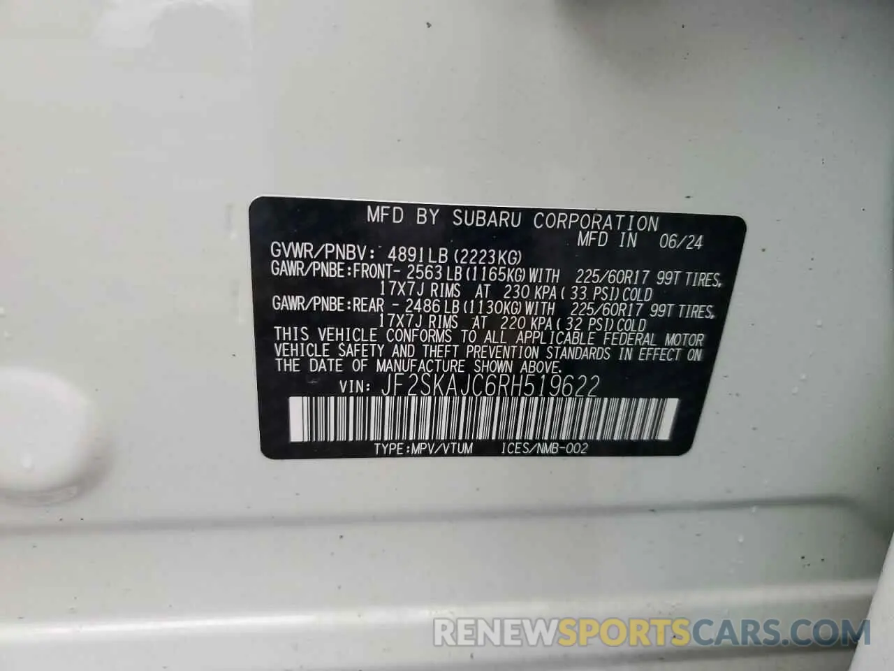 15 Photograph of a damaged car JF2SKAJC6RH519622 SUBARU FORESTER 2024