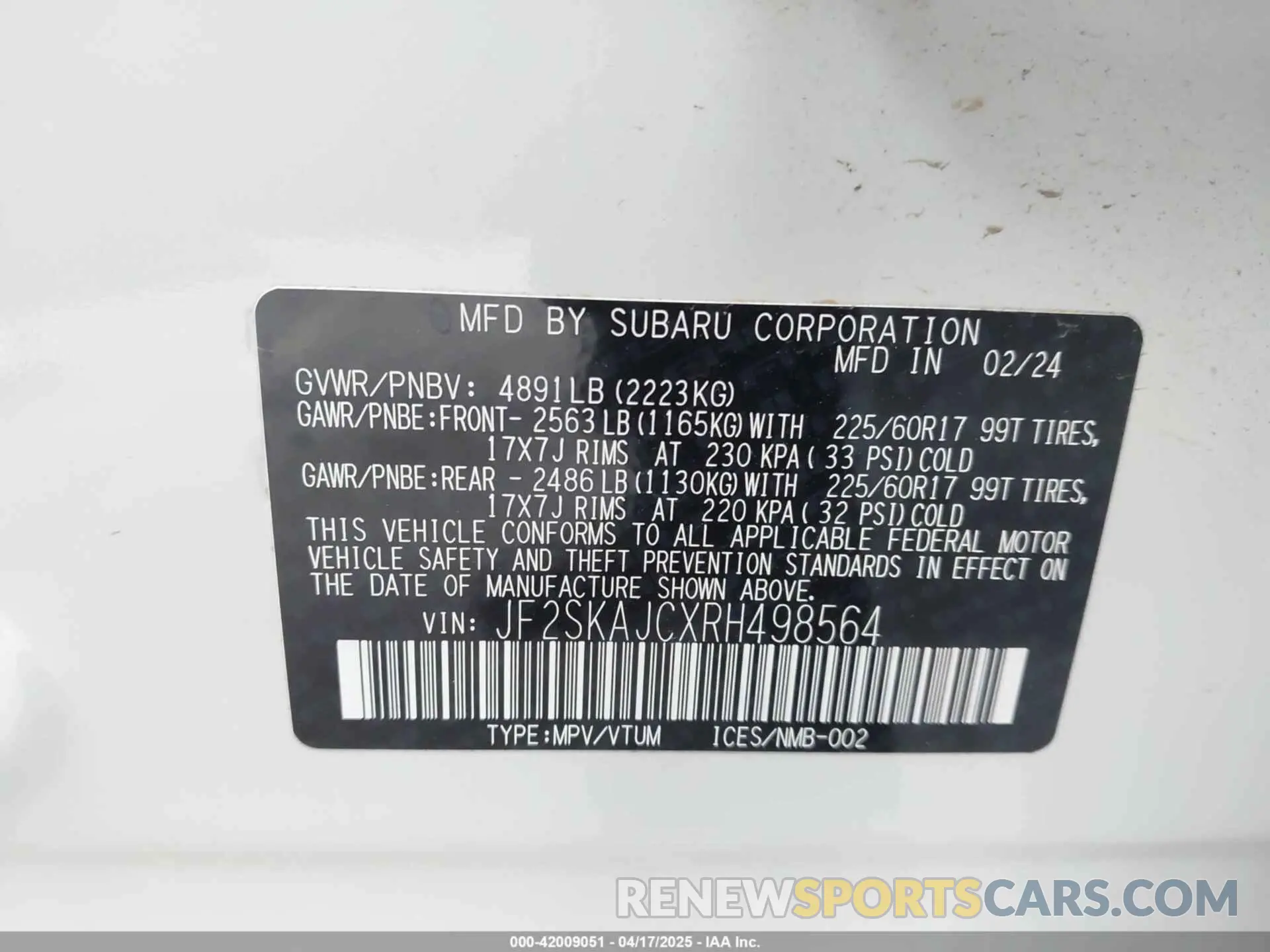9 Photograph of a damaged car JF2SKAJCXRH498564 SUBARU FORESTER 2024