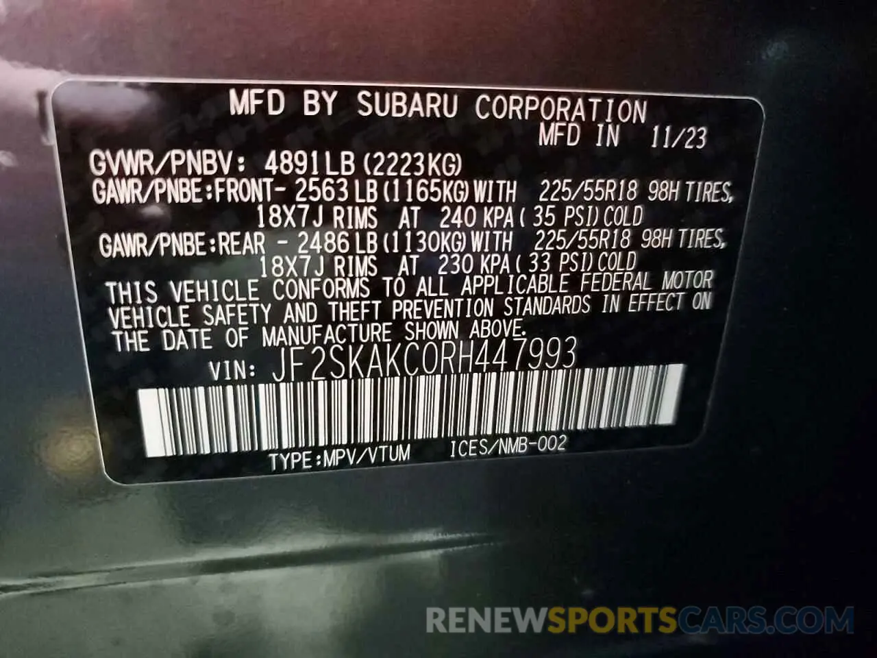 14 Photograph of a damaged car JF2SKAKC0RH447993 SUBARU FORESTER 2024