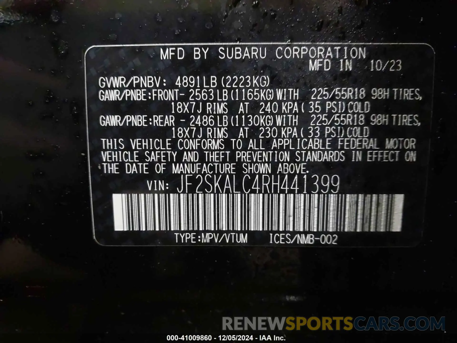 9 Photograph of a damaged car JF2SKALC4RH441399 SUBARU FORESTER 2024