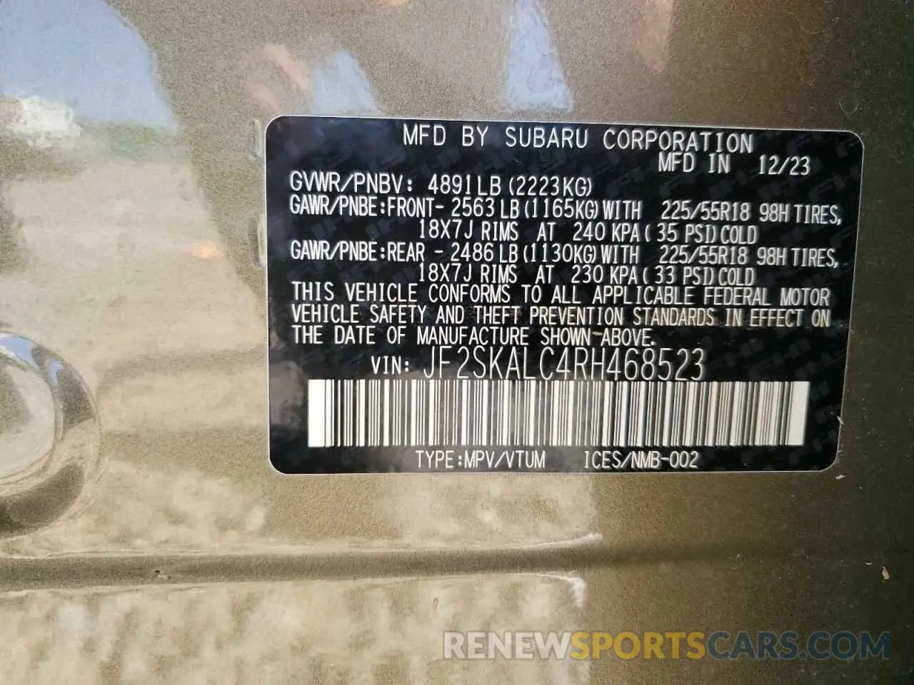 13 Photograph of a damaged car JF2SKALC4RH468523 SUBARU FORESTER 2024